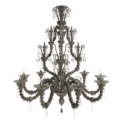 Pre-owned Venini 21st Century Diamantei Small Chandeliers In Satin Grey By  In Gray