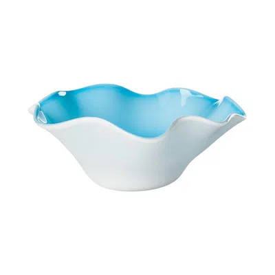 Pre-owned Venini 21st Century Fazzoletto Glass Bowl In Aquamarine/milk-white By  In Blue
