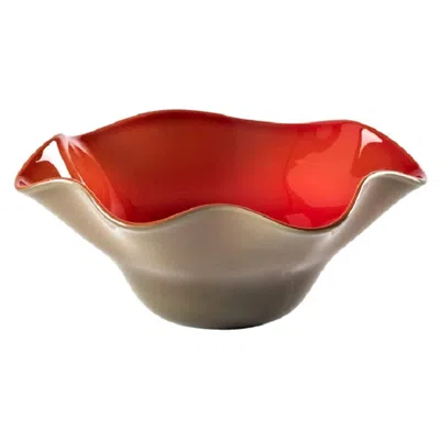 Pre-owned Venini 21st Century Fazzoletto Glass Bowl In Blood Red/grey By  In Brown