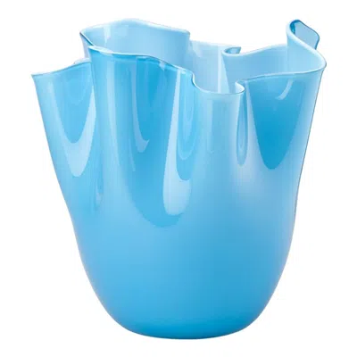 Pre-owned Venini 21st Century Fazzoletto Medium Vase In Aquamarine By Fulvio Bianconi E Paolo In Blue