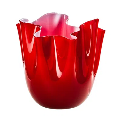 Pre-owned Venini 21st Century Fazzoletto Small Glass Vase In Opaque Pink/red