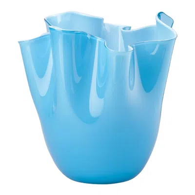 Pre-owned Venini 21st Century Fazzoletto Small Vase In Aquamarine By Fulvio Bianconi E Paolo In Blue