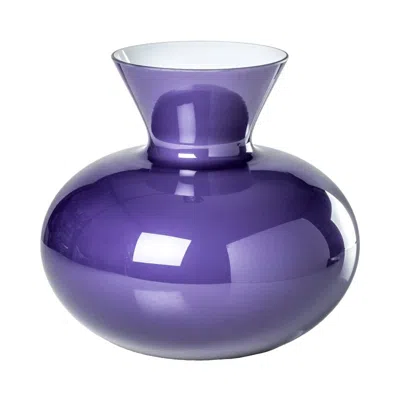 Pre-owned Venini 21st Century Idria Medium Glass Vase In Indigo/milk-white By  In Purple