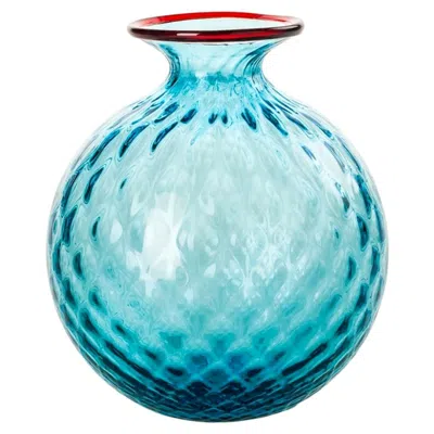 Pre-owned Venini 21st Century Monofiori Balloton Extra Large Glass Vase In Aquamarine/red In Blue