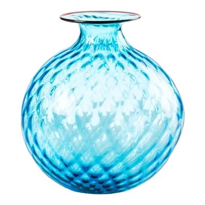 Pre-owned Venini 21st Century Monofiori Balloton Extra Small Glass Vase In Aquamarine/red In Blue