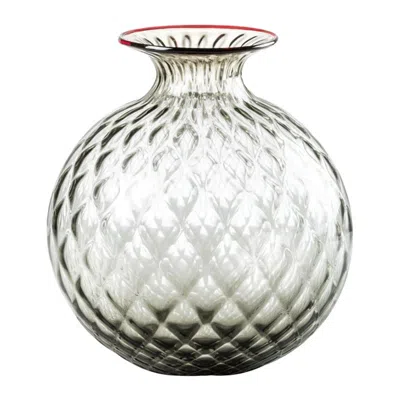 Pre-owned Venini 21st Century Monofiori Balloton Extra Small Glass Vase In Grey/red By  In Transparent