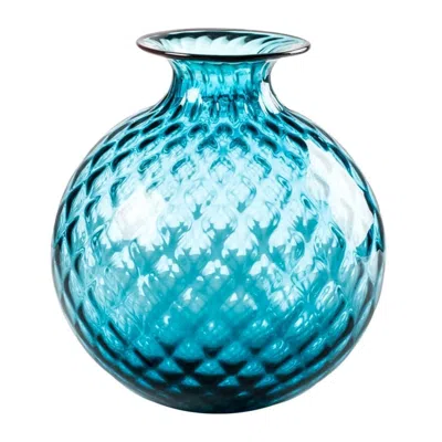 Pre-owned Venini 21st Century Monofiori Balloton Extra Small Glass Vase In Horizon/red By  In Blue