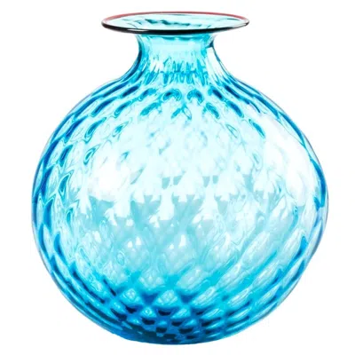Pre-owned Venini 21st Century Monofiori Balloton Large Glass Vase In Aquamarine/red By  In Blue