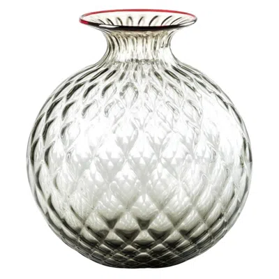 Pre-owned Venini 21st Century Monofiori Balloton Large Glass Vase In Grey/red By  In Transparent