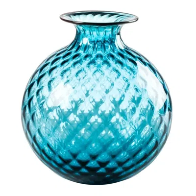 Pre-owned Venini 21st Century Monofiori Balloton Medium Glass Vase In Horizon/red By  In Blue
