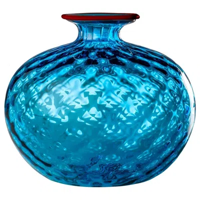 Pre-owned Venini 21st Century Monofiori Balloton Small Glass Vase In Aquamarine/red By  In Blue
