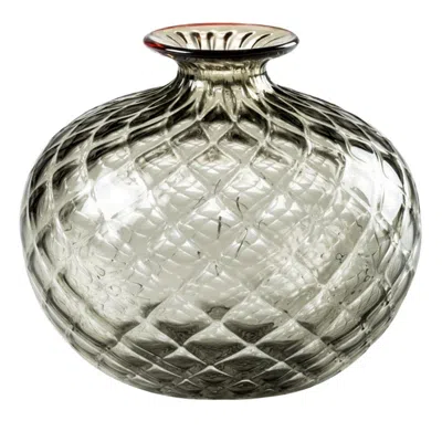 Pre-owned Venini 21st Century Monofiori Balloton Small Glass Vase In Grey/red By  In Transparent