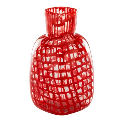 Pre-owned Venini 21st Century Occhi Small Glass Vase In Coral/crystal By Tobia Scarpa In Red