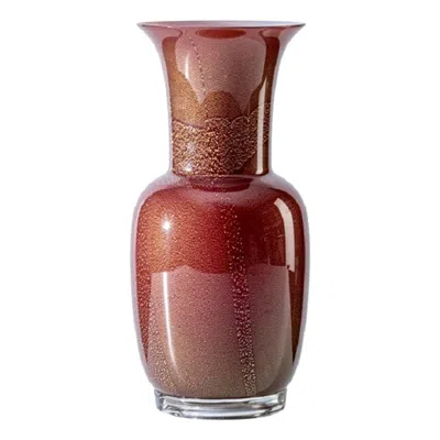 Pre-owned Venini 21st Century Opalino Medium Glass Vase In Blood Red/rosa Cipria By  In Brown