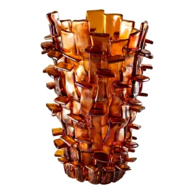 Pre-owned Venini 21st Century Ritagli Blown Glass Vase In Amber/light Pink By Fulvio Bianconi