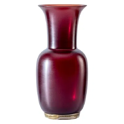 Pre-owned Venini 21st Century Satin Medium Glass Vase In Blood Red/crystal By  In Brown