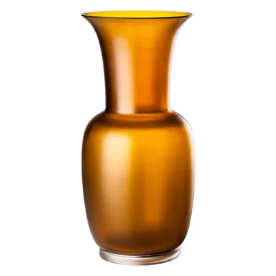 Pre-owned Venini 21st Century Satin Medium Glass Vase In Tea/crystal By  In Brown