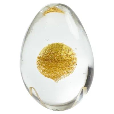 Pre-owned Venini 24 Karat Gold Inclused Sphere Glass Egg Paperweight In Gray