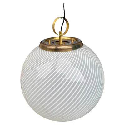 Pre-owned Venini A Large 1960s  Murano Glass Ball “tessuto” Swirl Pendant Light In Transparent