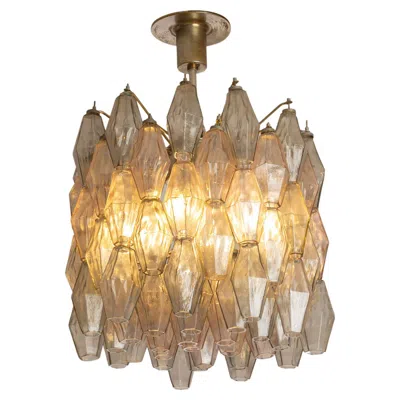 Pre-owned Venini A Signed  "poliedri" Chandelier With Glass Diffusers, Italy, 1950s In Brown