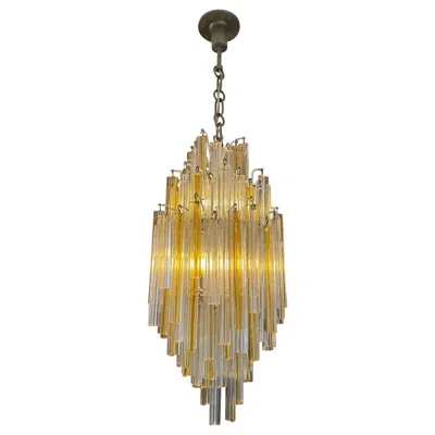 Pre-owned Venini A  Murano Amber And Clear Glass Pendant Chandelier In Brown