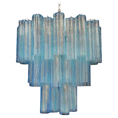 Pre-owned Venini Amazing Three-tier Murano Glass Tube Chandelier - 48 Blue Glasses