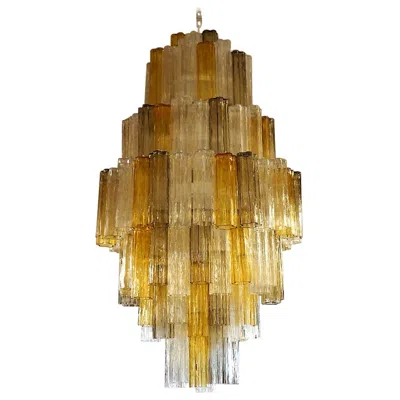 Pre-owned Venini Amber Crystal Murano Glass Tronchi Chandelier By Toni Zuccheri, 2000s In Brown