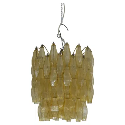 Pre-owned Venini Amber Polyhedron Chandelier In Brown