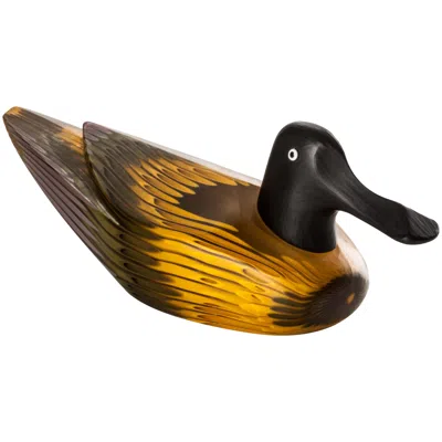 Pre-owned Venini Anatre Glass Duck Sculpture In Black And Gold By Toni Zuccheri