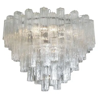 Pre-owned Venini Art Deco Inspired Multi-tiered Italian Glass Cylinder 'claridge's' Chandelier In Transparent