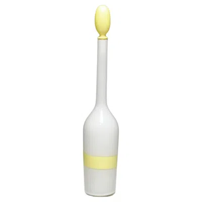 Pre-owned Venini Art Glass Bottle With Fasce Decoration In Yellow, Murano 1950s In Sand