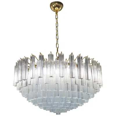 Pre-owned Venini Attributed Crystal Murano Glass "triedri" Chandelier Ceiling, 1980s In Transparent