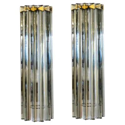 Pre-owned Venini Attributed Midcentury Modern Grey Two Of Murano Glass Triedri Sconces In Gray
