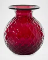 Venini Balloton Fiori Vase, 4.9" In Red W/ Green Thread