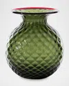 Venini Balloton Fiori Vase, 6.5" In Apple Green W/ Red Thread