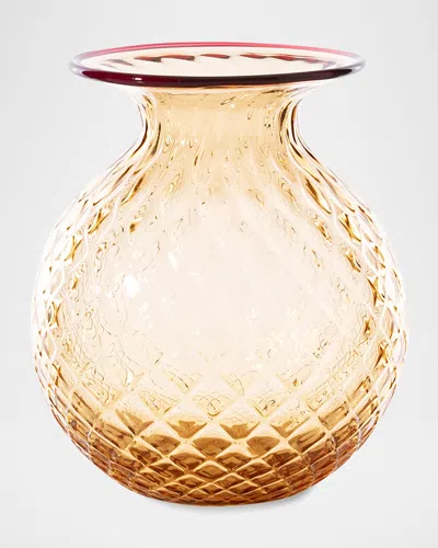 Venini Balloton Fiori Vase, 6.5" In Peach W/ Red Thread