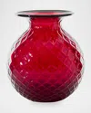Venini Balloton Fiori Vase, 6.5" In Red W/ Green Thread
