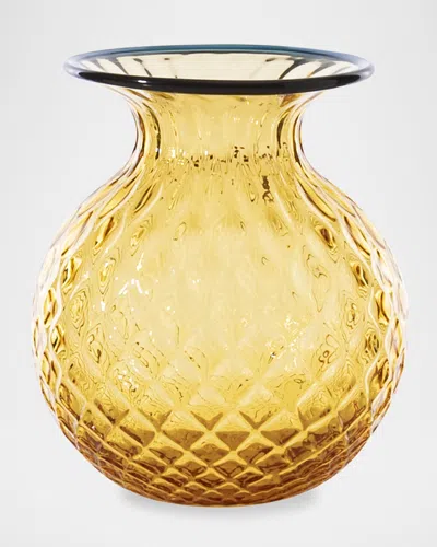 Venini Balloton Fiori Vase In Amber W/ Horizon Thread