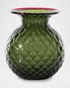 Venini Balloton Fiori Vase In Apple Green W/ Red Thread