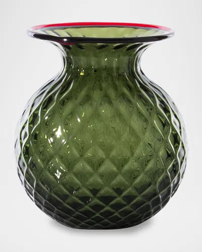 Venini Balloton Fiori Vase In Apple Green W/ Red Thread