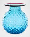 Venini Balloton Fiori Vase In Aquamarine / Red Thread