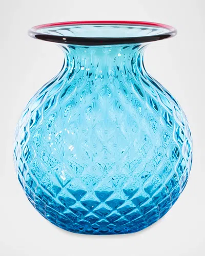 Venini Balloton Fiori Vase In Aquamarine / Red Thread