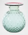 Venini Balloton Fiori Vase In Rio Green W/ Red Thread
