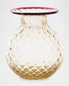 Venini Balloton Fiori Vase In Straw-yellow W/ Red Thread