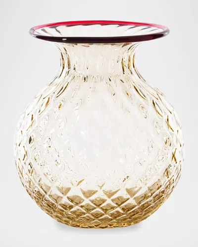 Venini Balloton Fiori Vase In Straw-yellow W/ Red Thread