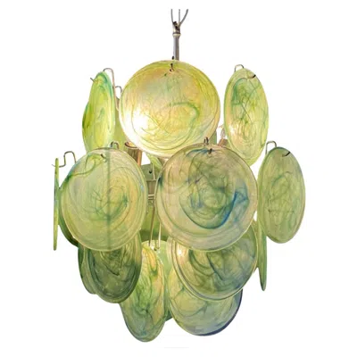 Pre-owned Venini Beautiful 1970's Vintage Italian Murano Chandelier - 24 Green Disks