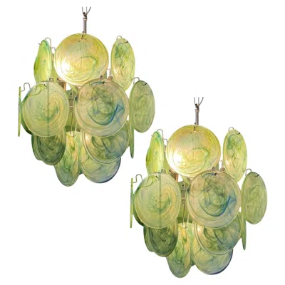 Pre-owned Venini Beautiful 1970's Vintage Italian Murano Chandeliers - 24 Green Disks