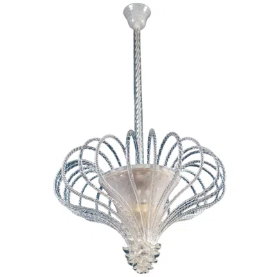 Pre-owned Venini Beautiful Art Deco Murano Chandelier Or Lanterne, 1940s In Transparent