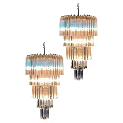 Pre-owned Venini Beautiful Murano Glass Chandeliers - 111 Transparent Triedri In Sand