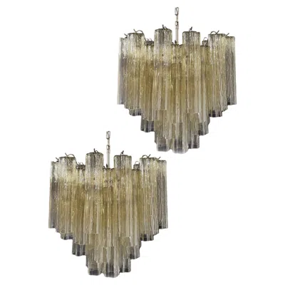 Pre-owned Venini Beautiful Murano Glass Tube Chandeliers - 36 Clear Amber Glass Tube In Brown